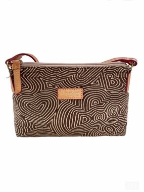 Dooney & Bourke Brown Tan Crossbody Bag Pourchette Doodle Swirl EUC